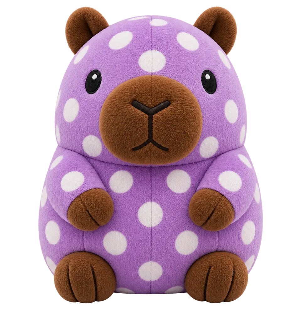 Dotty, a purple polka-dot Capy Pals collectible plush capybara